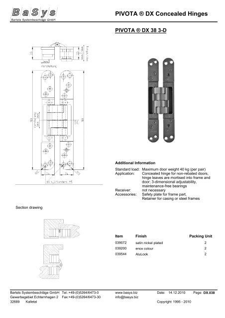 PIVOTA Â® DX Concealed Hinges - Bartels SystembeschlÃ¤ge GmbH