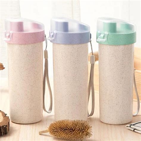 Wheat Straw Thermos Insulated Double Layer Sport Thermo Water Bottle Insulated Cup Portable ...