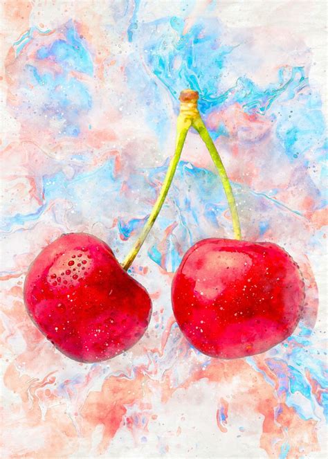 'Cherry Watercolor' Poster, picture, metal print, paint by INDO ART ...