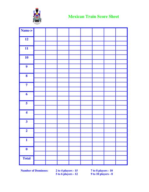 Mexican Train Dominoes Score Sheet Printable