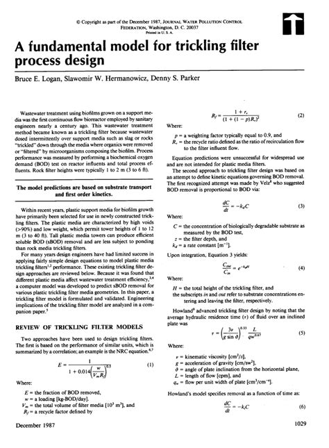 (PDF) A Fundamental Model for Trickling Filter Process Design