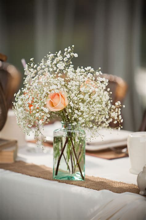 Peach Rose and Baby's Breath Centerpiece