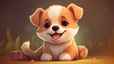 Cartoon Puppy Sits With Some Shadows Background, Dog Picture Cute ...