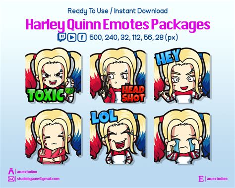 Harley Quinn Emotes Package Twitch Emotes Youtube Emotes | Etsy