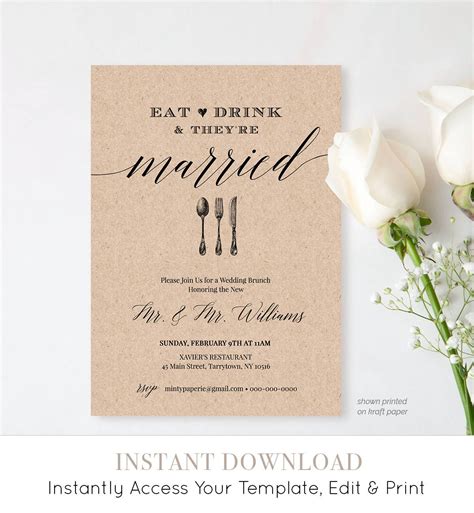 Post Wedding Brunch Invitation Template, Printable Brunch Invite, Eat Drink Married, Instant ...