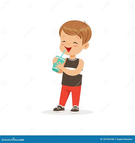 Cartoon Preschool Boy Drinking His Milk Cocktail. Kid Stock Vector - Illustration of male ...