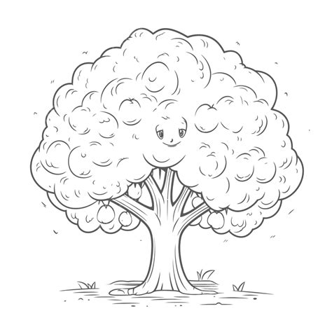 Cute Tree Coloring Page Outline Sketch Drawing Vector, Mango Tree Drawing, Mango Tree Outline ...