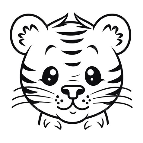 Cute Cartoon Tiger Face For Coloring Outline Sketch Drawing Vector, Tiger Clipart, Cute Clipart ...