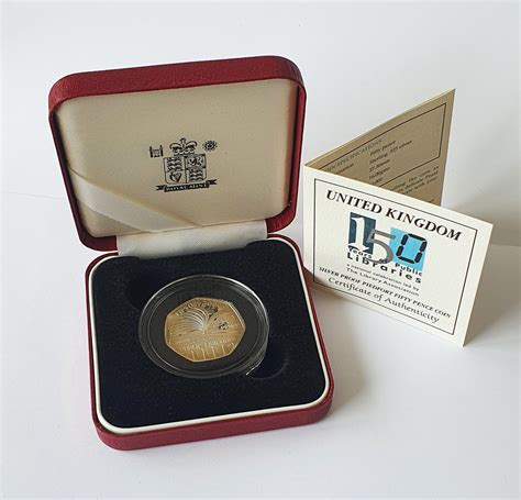 2000 150 years of Public Libraries, 50p Silver Proof Piedfort Coin, Royal Mint, boxed with COA ...