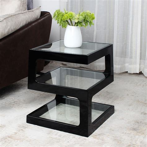 Black Modern Unique Square Side Table Storage End Table with Shelf 3 ...