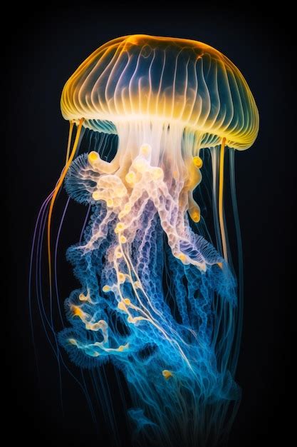 Premium Photo | Close up of jellyfish's head with black background generative ai