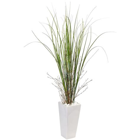 Nearly Natural Indoor Bamboo Grass Artificial Plant in White Tower ...