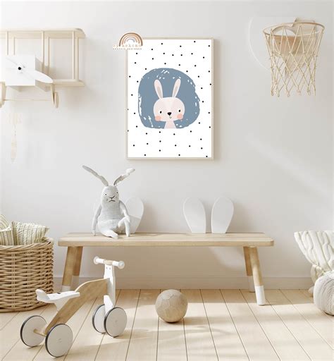 Bunny Rabbit Print, Rabbit Wall Art, Nursery Animal Prints, Woodland Poster Art, Animals ...