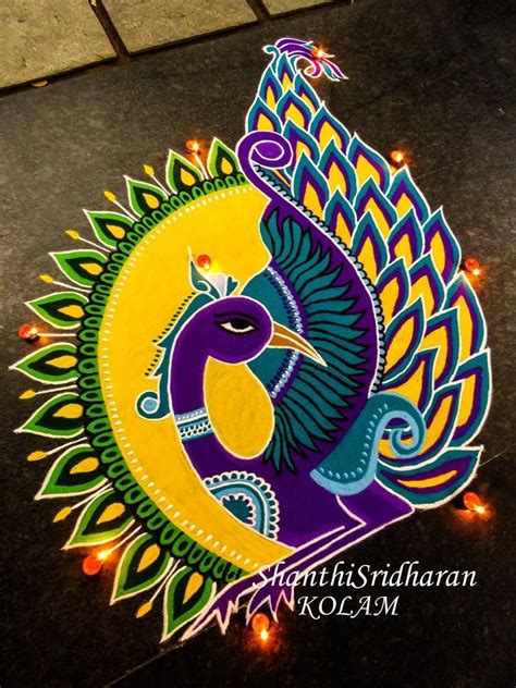 15 Beautiful & Colorful Peacock Kolam & Rangoli Designs Ideas For Pongal 2020 - IFORHER