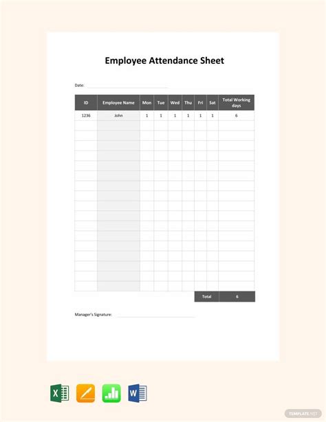 Employee Attendance Sheet Template - Google Sheets, Excel, Word, Apple Numbers, Apple Pages ...