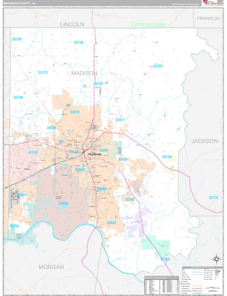 Madison County, AL Wall Map Premium Style by MarketMAPS - MapSales