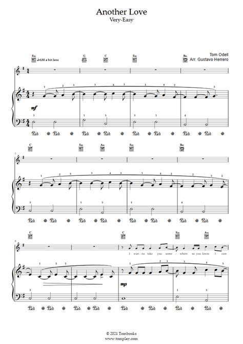 Another Love (Very Easy Level, Solo Piano) (Tom Odell) - Piano Sheet Music