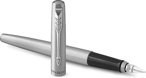 Parker Jotter Fountain Pen | Stainless Steel with Chrome Trim | Medium Nib Blue Ink | Gift Box ...