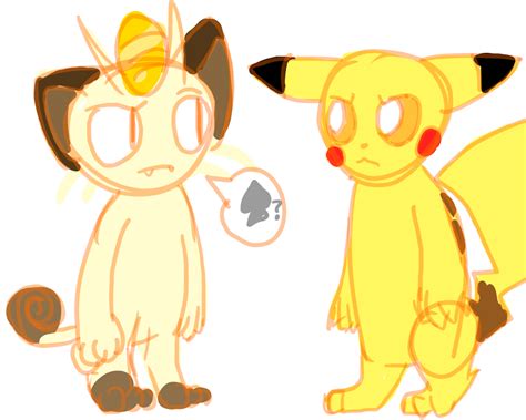 Pikachu X Meowth by Stormshine88 on DeviantArt