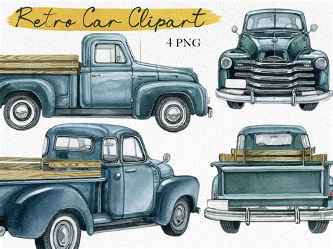 Watercolor Vintage Truck Clipart.rustic Country Chevy - Etsy