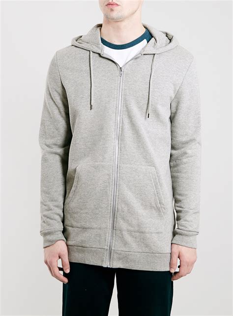 Topman Light Grey Long Length Zip Up Hoodie in Gray for Men (Grey) | Lyst