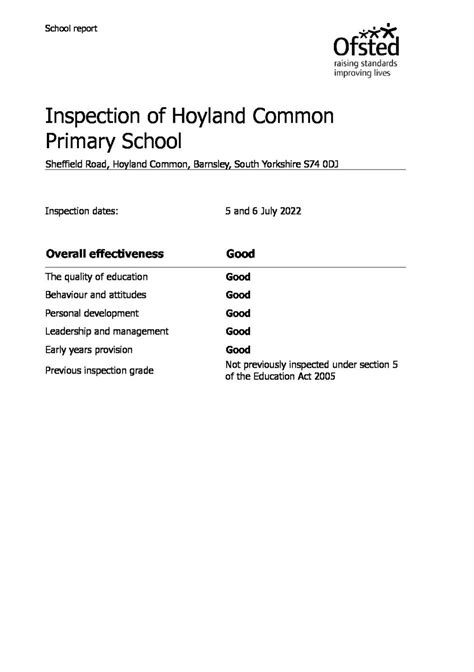 Ofsted Report – 2022 – Hoyland Common Primary School