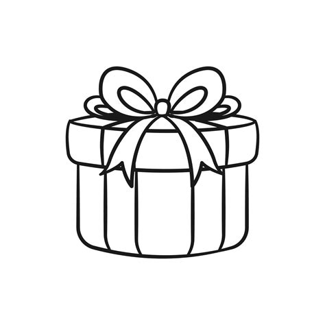 Round gift box with bow cartoon. Christmas or birthday present illustration outline. Coloring ...