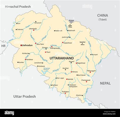 Vector map of the north Indian state of Uttarakhand, India Stock Vector ...