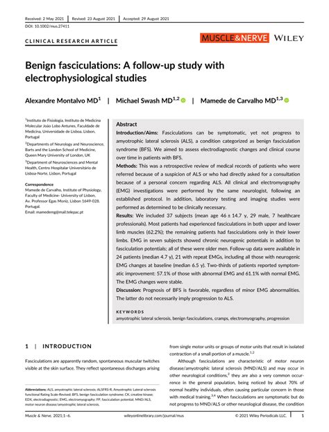 (PDF) Benign Fasciculations: a follow‐up study with ...