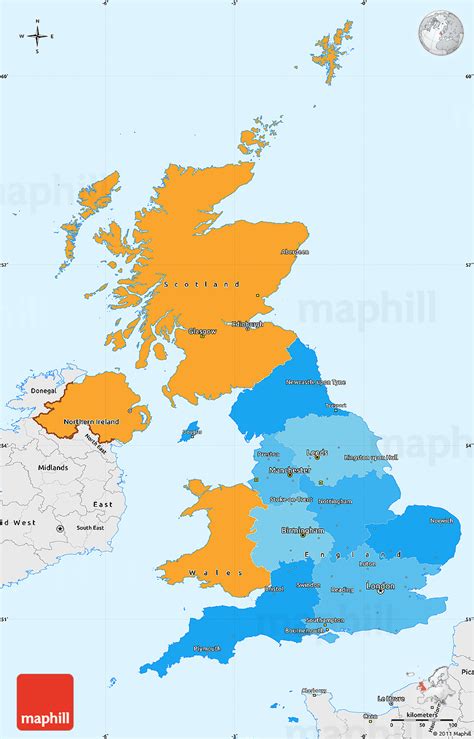 Political Simple Map of United Kingdom, single color outside, borders and labels