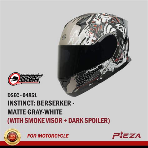 SEC Instinct Berserker Full Face Helmet - Gloss White - Red (With Smoke ...