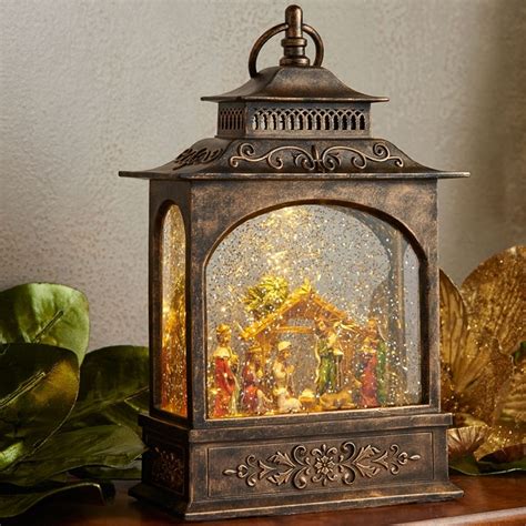 Raz 11" LED Lighted Nativity Scene In Bronze Water Globe Lantern Christmas Figure | Raz Imports ...