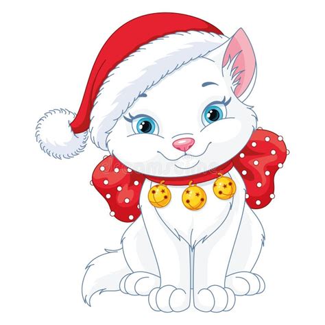 Little Cat, Kitten With Christmas Santa Hat Stock Vector - Illustration ...