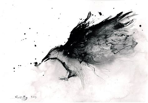 Raven Art Ink on 8x11 Ina4 21x30cm Black and White - Etsy | Raven art, Art ink, Original art ...