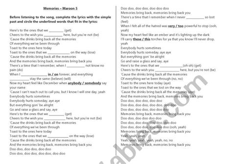 Memories - Maroon 5 - ESL worksheet by Linininha