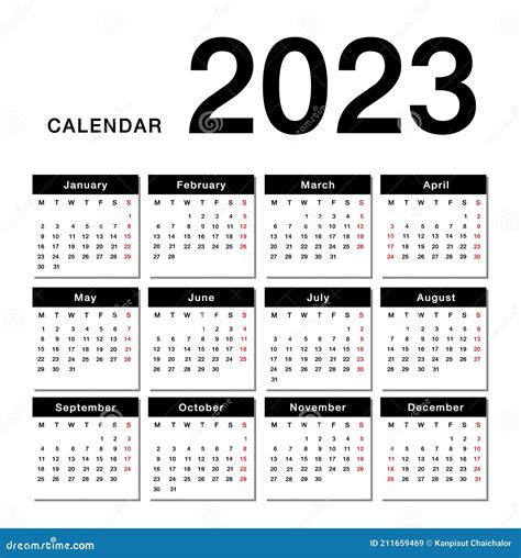 Colorful Year 2023 Calendar Horizontal Vector Design Template, Simple ...