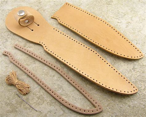 Natural Tan Leather Fixed Blade Knife Belt Sheath Pouch DIY Kit 8" Med