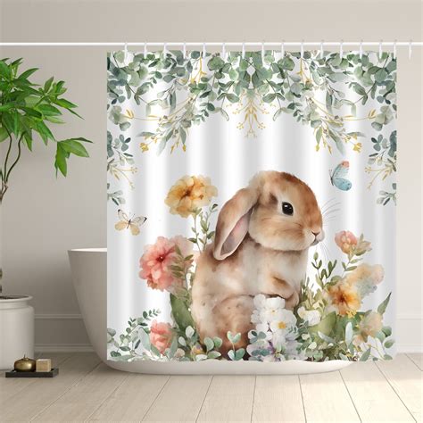 Spring Shower Curtain, Easter Bunny Shower Curtain, Watercolor Rabbit ...