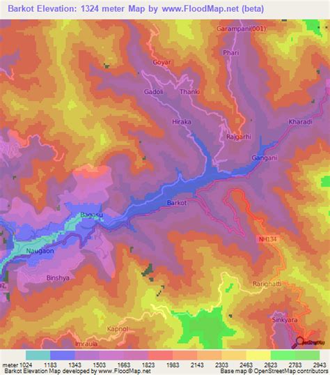 Elevation of Barkot,India Elevation Map, Topography, Contour