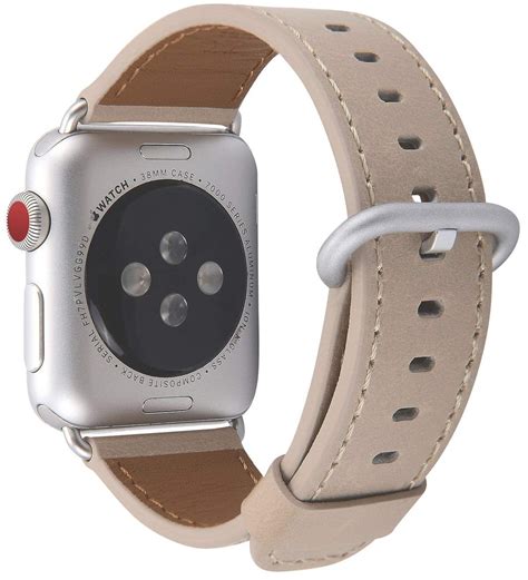 Apple Watch Band 38mm, Men Women Light Tan Genuine Leather Replacement ...