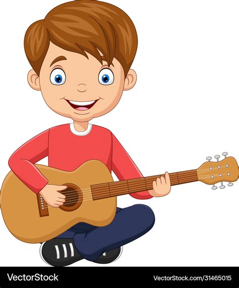 Cartoon happy boy playing guitar Royalty Free Vector Image