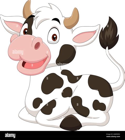 Cartoon funny cow sitting on white background Stock Vector Image & Art ...