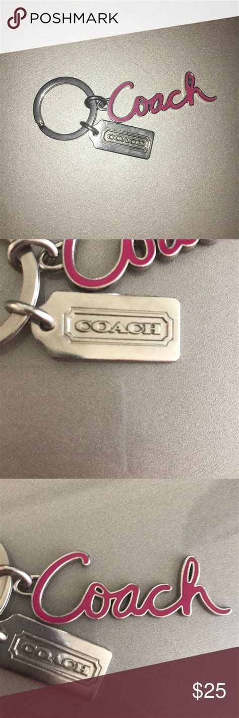 Coach Key Chain -Coach Key Ring -Pink “Coach” in cursive and silver coach logo -the silver part ...