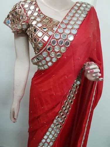 Red Mirror Work Saree With Blouse at Rs 5800/piece | मिरर वर्क साड़ी in New Delhi | ID: 14201468933