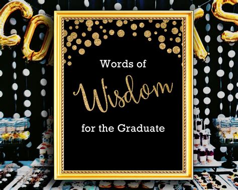 Words of Wisdom for the Graduate Printable Sign Black and Gold | Etsy