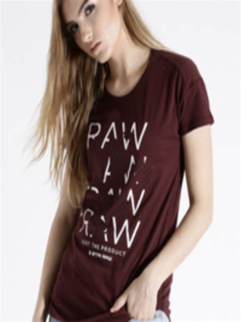 Buy G STAR RAW Women Burgundy Printed Longline T Shirt - Tshirts for ...