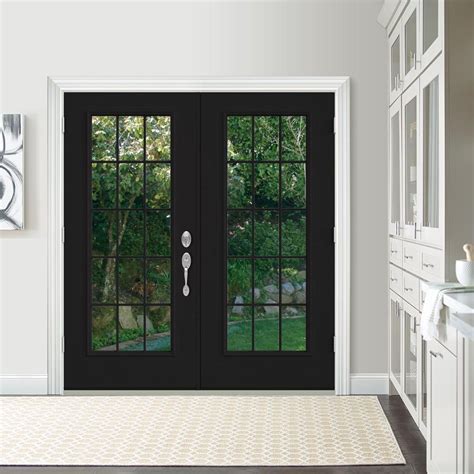 JELD-WEN 72 in. x 80 in. Black Painted Steel Right-Hand Inswing 15 Lite Glass Stationary/Active ...