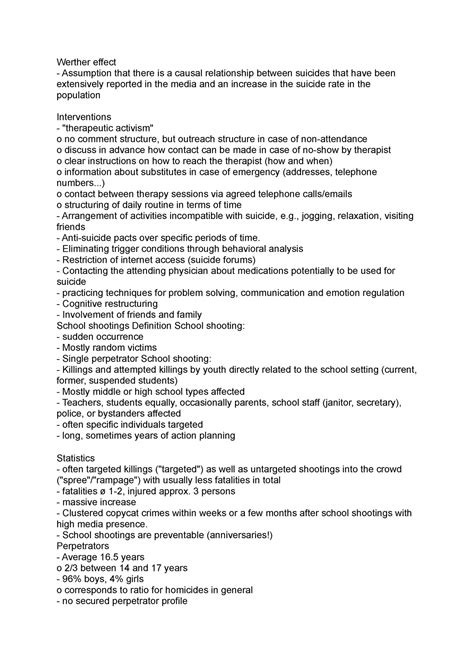 Werther effect - Cognitive Psychology - Werther effect Assumption that there is a causal - Studocu