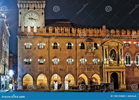 Bologna, Italy. the Clock Tower Piazza Maggiore at Night Editorial ...