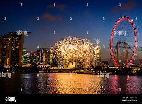 Fireworks over Singapore city skyline, Singapore, Singapore Stock Photo - Alamy